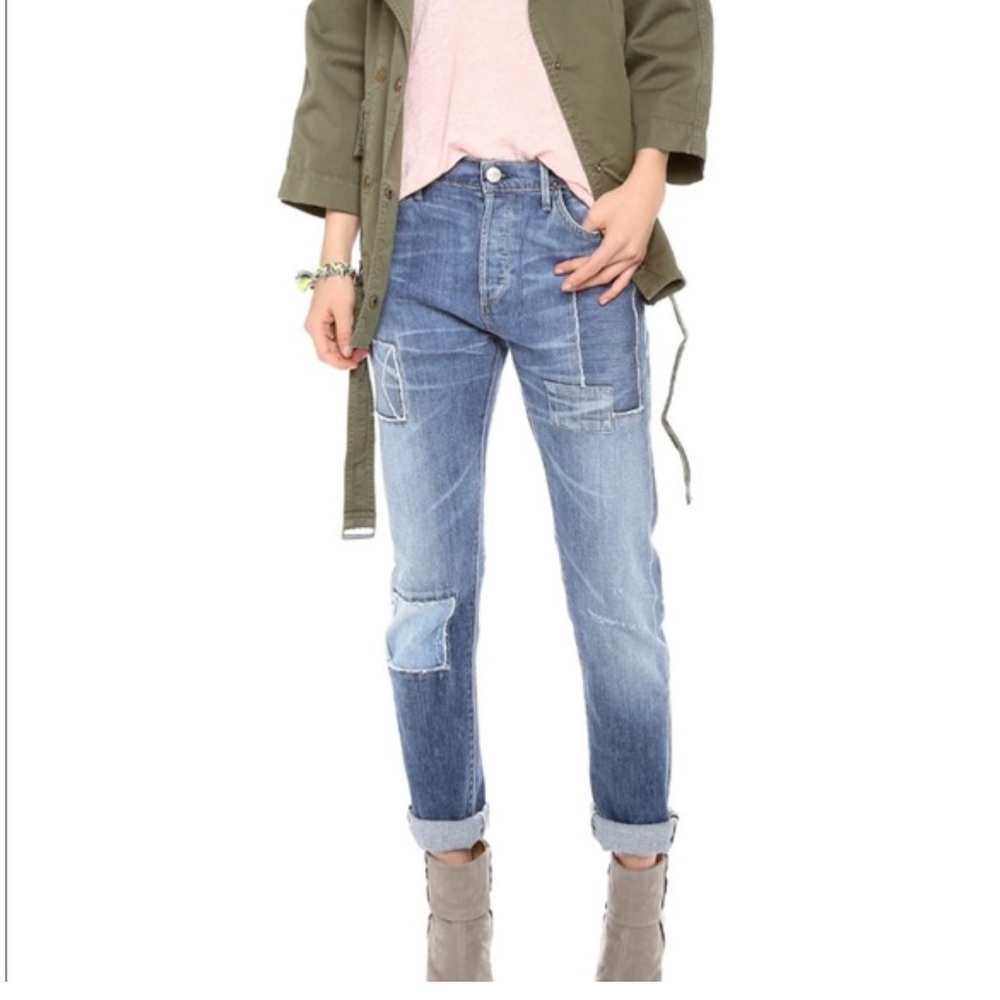 Goldsign Stevie Denim Patchwork high rise straight leg jeans